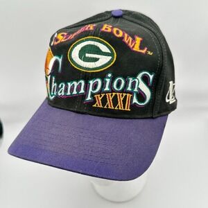Vtg Green Bay Packers Super Bowl Champions NFL Hat Cap Purple Black XXXI NOLA‎